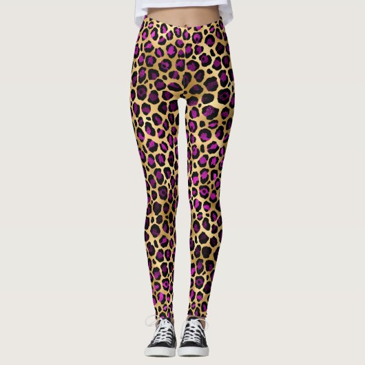Stilvolle Lila und goldene Foil Leopard-Schnitte Leggings (Vorderseite)