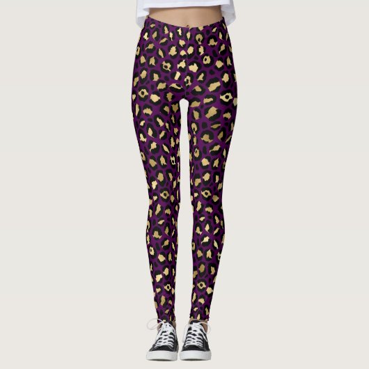 Stilvolle Lila und goldene Foil Leopard-Schnitte Leggings (Vorderseite)