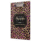 Stilvolle Lila- und Goldleoparden-Monogramm Klemmbrett (Links)