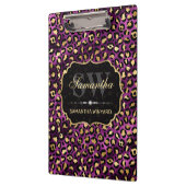 Stilvolle Lila- und Goldleoparden-Monogramm Klemmbrett (Links)