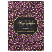 Stilvolle Lila- und Goldleoparden-Monogramm Klemmbrett (Rückseite)