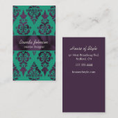 Stilvolle lila und grüne Damast-Geschäfts-Karte Visitenkarte (Vorne/Hinten)