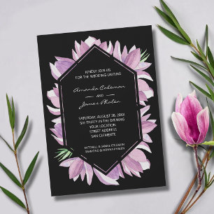Stilvolle Lila Watercolor Magnolias Wedding Einladung