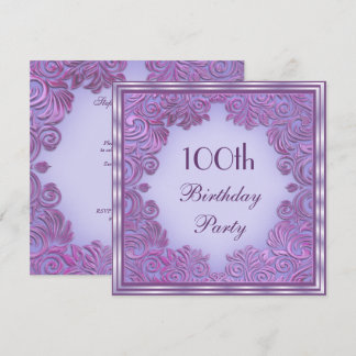 Stilvolle Lilac Foil Leaf Wirbel 100. Geburtstag Einladung
