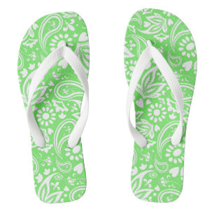 Stilvolle Lime Green und White Paisley Gemustert Badesandalen
