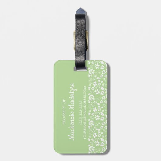 Stilvolle Limettengrün Tropische Frühlingsblumen Gepäckanhänger (Rückseite vertikal)