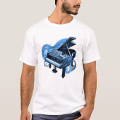 Stilvolle Linie Art Blue Piano T-Shirt (Vorderseite)