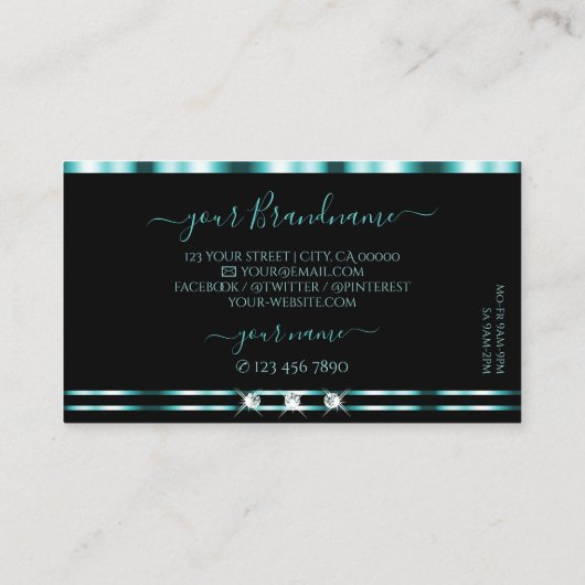 Stilvolle Logos für Aquamarine und schwarze glatte Visitenkarte (Rückseite)