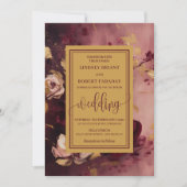 Stilvolle Lux Merlot Blush Gold Floral Wedding Einladung (Vorderseite)
