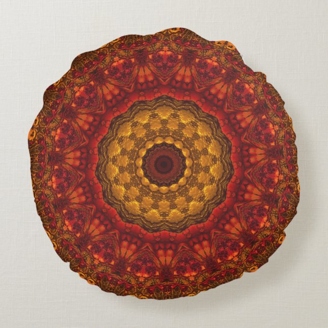 Stilvolle Luxus Autumn Tones Mandala Design Rundes Kissen (Rückseite)