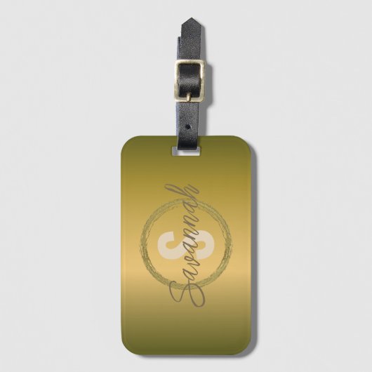 Stilvolle Luxus Gold Metallic Name und Initial Gepäckanhänger (Vorderseite Vertikal)