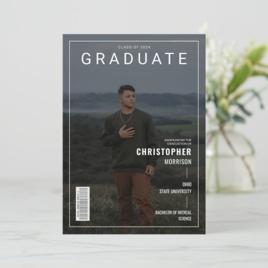 Stilvolle Magazine Cover Foto Graduate Einladung (Stehend Vorderseite)