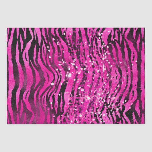 Stilvolle Magenta Pink & Black Glitzer Tiger Strei Seidenpapier (Vorderseite)