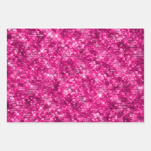 Stilvolle Magenta Pink Glitzer und Foil Glam Muste Geschenkpapier Set (Vorderseite)