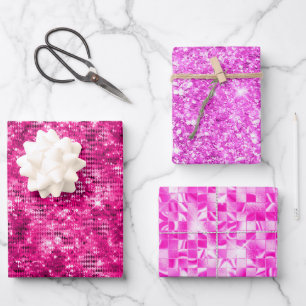 Stilvolle Magenta Pink Glitzer und Foil Glam Muste Geschenkpapier Set
