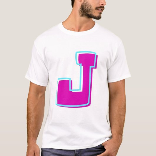 Stilvolle Magenta und Aquamariner Buchstabe J T-Shirt (Vorderseite)