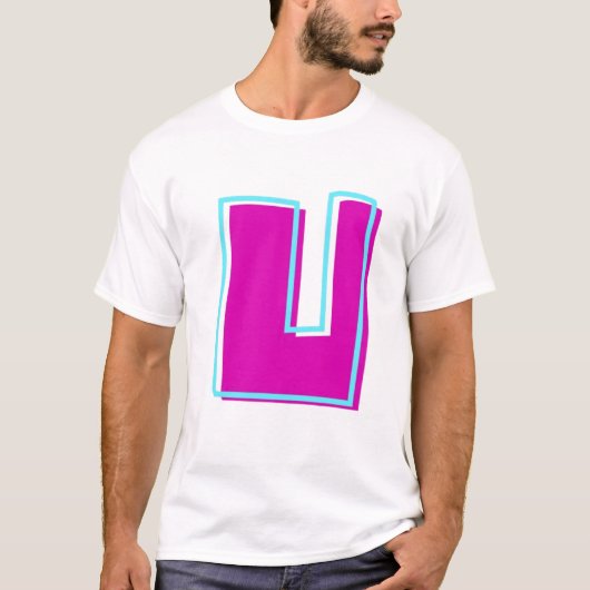 Stilvolle Magenta und Aquamarines Letter U T-Shirt (Vorderseite)