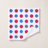 Stilvolle Magenta und türkisfarbene Blume auf Weiß Badhandtuch Set (Waschlappen)