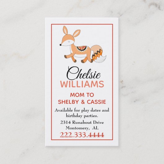 Stilvolle Mama-Karte CartoonFox Telefonnummerkarte (Vorderseite)