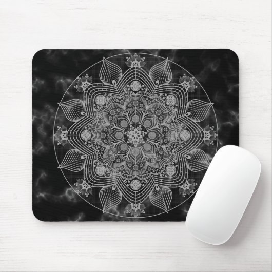 Stilvolle Marble Black and White Floral Mandala Mousepad (Mit Mouse)