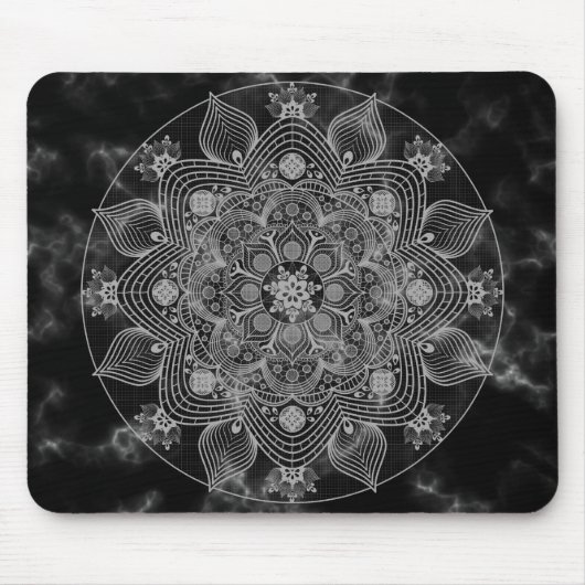 Stilvolle Marble Black and White Floral Mandala Mousepad (Vorne)