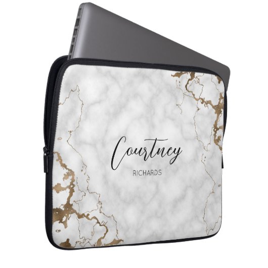 Stilvolle Marble Gold Glitzer Monogram Name oder L Laptopschutzhülle (Vorne Rechts)