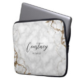 Stilvolle Marble Gold Glitzer Monogram Name oder L Laptopschutzhülle (Vorderseite Links)