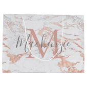 Stilvolle Marmor- und Rose-Gold-Foil-Monogramm Große Geschenktüte (Rückseite)
