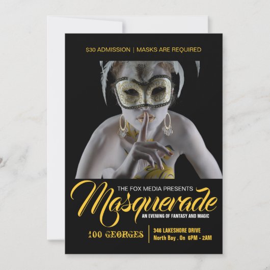Stilvolle Masquerade-Party Einladung (Vorderseite)