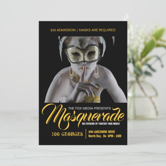 Stilvolle Masquerade-Party Einladung (Stehend Vorderseite)