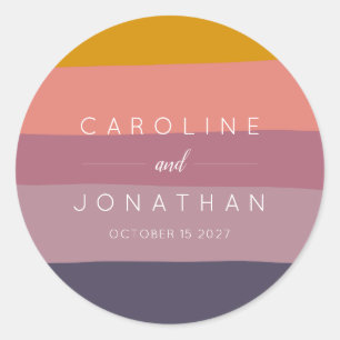 Stilvolle Mauve und Mustard Striped Custom Wedding Runder Aufkleber