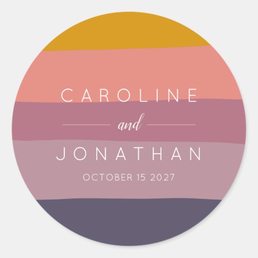 Stilvolle Mauve und Mustard Striped Custom Wedding Runder Aufkleber (Vorderseite)