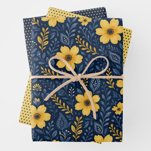 Stilvolle, mediterrane Blumenmuster Geschenkpapier Set (Beispiel)