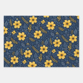 Stilvolle, mediterrane Blumenmuster Geschenkpapier Set (Vorderseite)