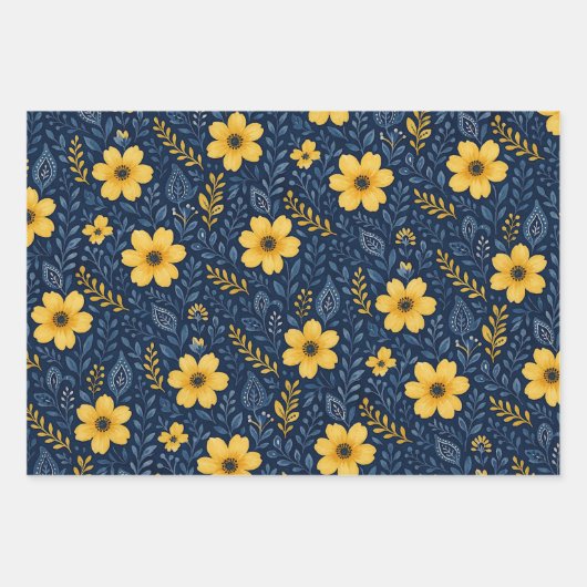 Stilvolle, mediterrane Blumenmuster Geschenkpapier Set (Vorderseite)