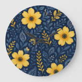 Stilvolle, mediterrane Blumenmuster Große Wanduhr (Vorderseite)