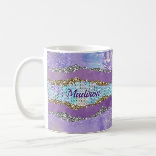 Stilvolle Mermaid glittery Lila türkisfarbenes Mon Kaffeetasse (Links)