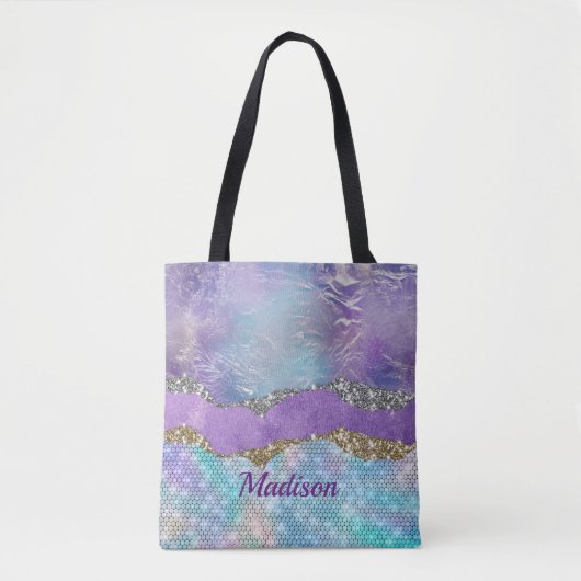 Stilvolle Mermaid glittery Lila türkisfarbenes Mon Tasche (Vorderseite)