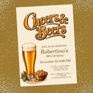 Stilvolle Messing-Vintage Cheers & Beers 40. Gebur Einladung