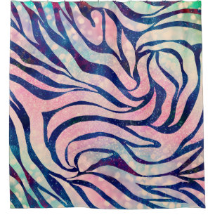Stilvolle Metallic Blue & Holographic Zebra Print Duschvorhang