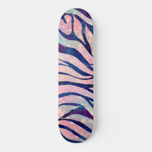 Stilvolle Metallic Blue & Holographic Zebra Print Skateboard