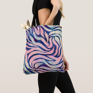 Stilvolle Metallic Blue & Holographic Zebra Print Tasche
