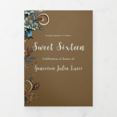 Stilvolle Metallic Floral Sweet 16 Party Einladung (Cover)