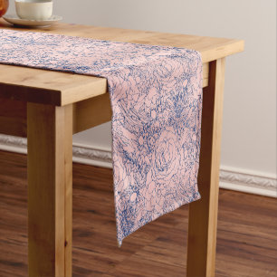 Stilvolle Metallic Navy Blue und Pink Floral Desig Kurzer Tischläufer