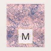 Stilvolle Metallic Navy Blue und Pink Floral Desig Visitenkarten (Außenseite Aufgefaltet)