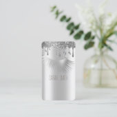 Stilvolle Metallic Silver Glitzer Tropfen Eyelashe Visitenkarte (Stehend Vorderseite)