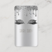 Stilvolle Metallic Silver Glitzer Tropfen Eyelashe Visitenkarte (Vorderseite)