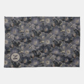 Stilvolle Midnight Navy Blue Floral Muster Monogra Geschirrtuch (Horizontal)