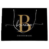 Stilvolle Minimal Black Gold Monogram Girly Script Große Geschenktüte (Vorderseite)