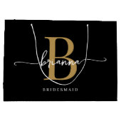 Stilvolle Minimal Black Gold Monogram Girly Script Große Geschenktüte (Rückseite)
